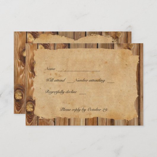 Pergament Wood Tattered Heart uAwg mit Umschlägen RSVP Karte (Vorne/Hinten)