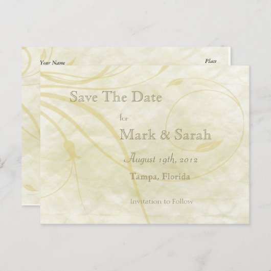 Pergamente Save the Date Ankündigungspostkarte (Vorne/Hinten)