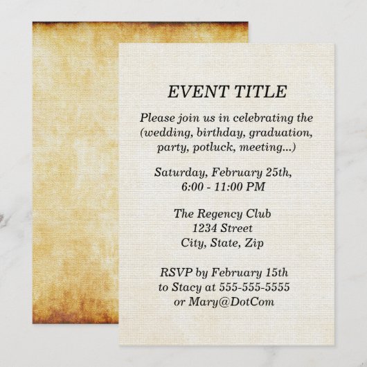 Pergamentpapier des Hintergrund-| Einladung (Vorne/Hinten)