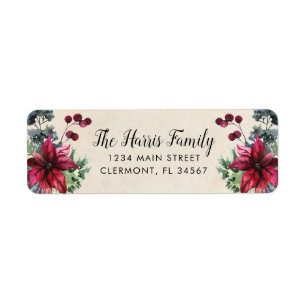 Pergamentpapier Red Poinsettia Holly Berries Label