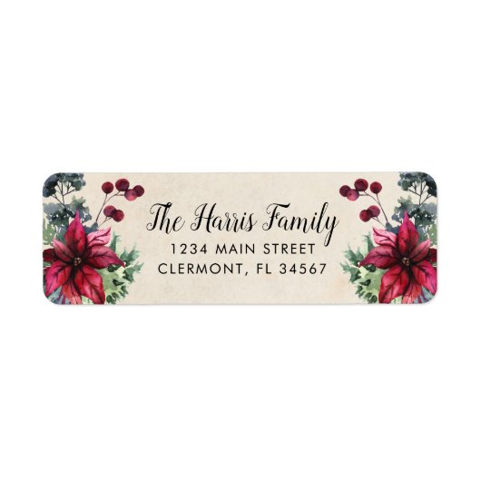 Pergamentpapier Red Poinsettia Holly Berries Label (Vorne)