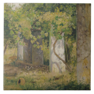 Pergola mit Weintrauben (Weinbergslandschaft) Fliese