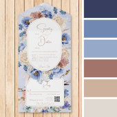Peri Blue Boho Blume & Grass QR Code All In One Einladung
