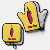 Peri-Peri-Chili Pepper Ofenhandschuh & Topflappen-Set (Vorderseite/Rückseite)