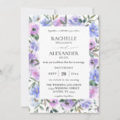 Peri- und Lila Blumenhochzeit Einladung (Vorderseite)