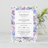 Peri- und Lila Blumenhochzeit Einladung (Stehend Vorderseite)