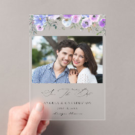 Peri und Lila florales Save the Date Foto Acryleinladungen
