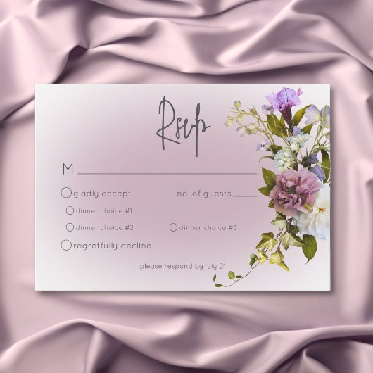 Peri White Mauve Floral Modern Wedding RSVP Card