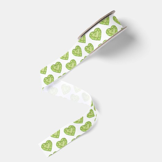 Peridot grüne Wasserfarbe Herz Kunst gemustert Ripsband (Rückseite)