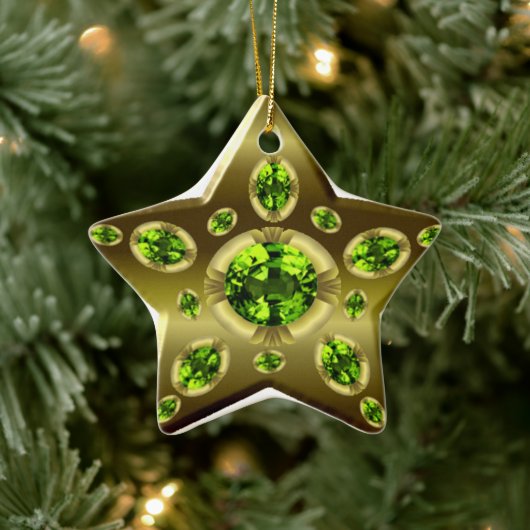 Peridot Imitate Stone on Gold Star Xmas Ornament (Baum)