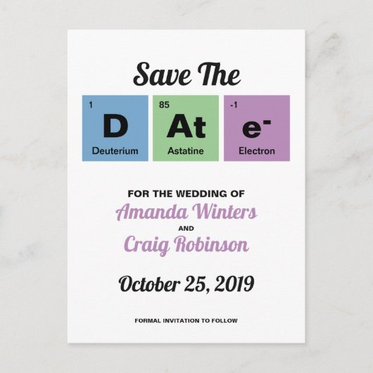 Periodische Tabelle der Elemente Ankündigungspostkarte (Vorderseite)