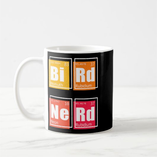 Periodischer NERD der Vogelbeobachtung Elemente im Kaffeetasse (Links)