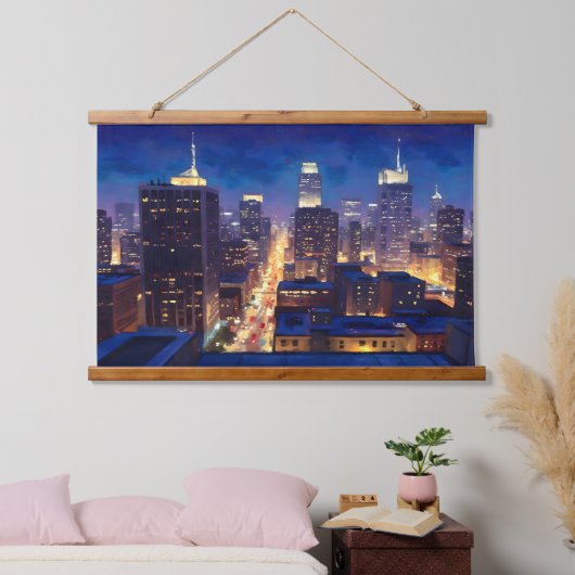 Peripheral Metropolis View Wandteppich Mit Holzrahmen (Schlafzimmer)