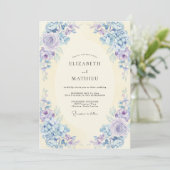 Periwinkle Amethyst Pfingstrosen-Hochzeit Einladung (Stehend Vorderseite)