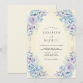 Periwinkle Amethyst Pfingstrosen-Hochzeit Einladung (Vorne/Hinten)