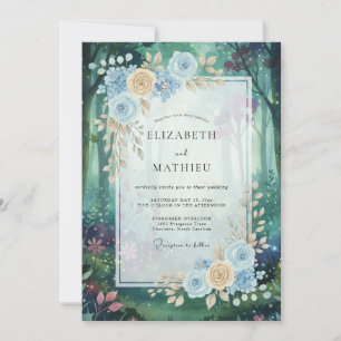 Periwinkle Antike Champagner-Pfingstrose Hochzeit Einladung