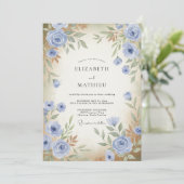 Periwinkle Antike Rosenhochzeit Einladung (Stehend Vorderseite)