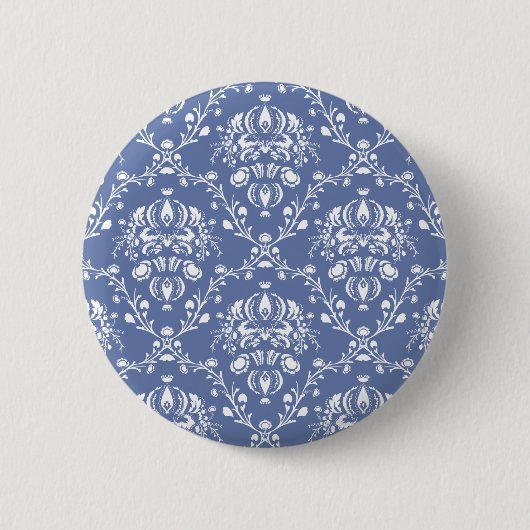 Periwinkle Blau und Weiß Damast Button (Vorderseite)