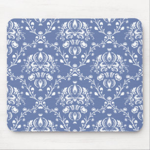 Periwinkle Blau und Weiß Damast Mousepad