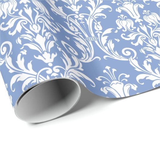 Periwinkle Blauer Blauer Blumenwirt Damask 2 Geschenkpapier (Rolleneckpunkt)