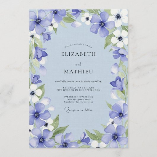 Periwinkle Bloom Whimsy Wedding Einladung (Vorderseite)