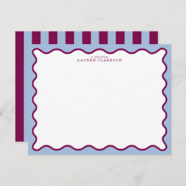 Periwinkle Blue & Berry Plum Wavy Note Card Einladung