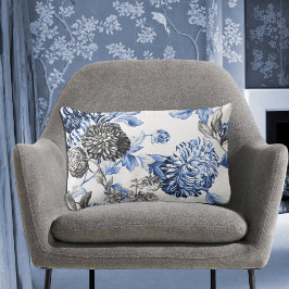 Periwinkle Blue Black & White Botanic Toile Lendenkissen