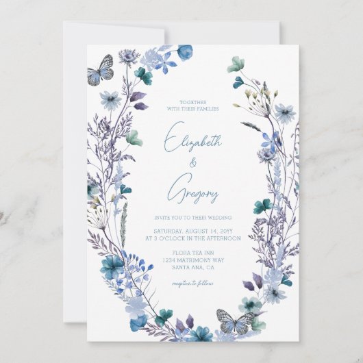 Periwinkle Blue Boho Wildblume Hochzeit Einladung (Vorderseite)
