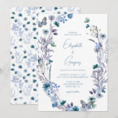 Periwinkle Blue Boho Wildblume Hochzeit Einladung (Vorne/Hinten)