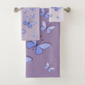 Periwinkle Blue Butterfly Flutter Lavender Grau Badhandtuch Set (Insitu)