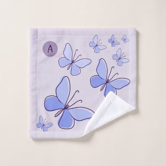 Periwinkle Blue Butterfly Flutter Lavender Grau Badhandtuch Set (Waschlappen)