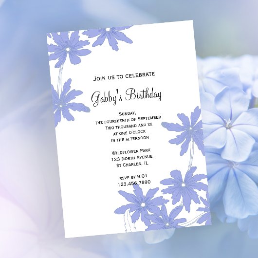 Periwinkle Blue Daisies Birthday Party Einladung