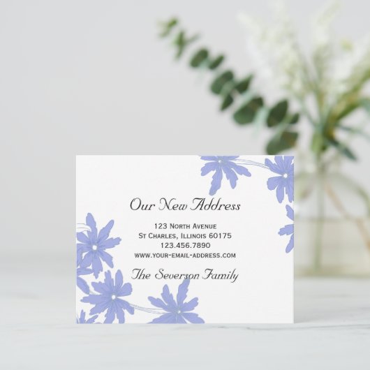 Periwinkle Blue Daisies neue Adresse Ankündigung (Stehend Vorderseite)