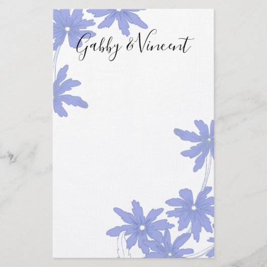 Periwinkle Blue Daisies on White Wedding Briefpapier (Vorderseite)