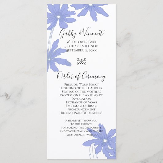 Periwinkle Blue Daisies Wedding Program Programm (Vorderseite)