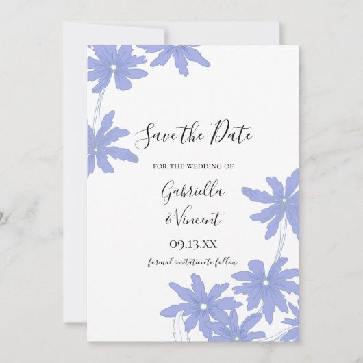 Periwinkle Blue Daisies Wedding Save the Date (Vorderseite)