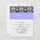 Periwinkle Blue Damask Monogram Probe Dinner Einladung (Vorderseite)