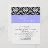 Periwinkle Blue Damask Monogram Probe Dinner Einladung (Vorne/Hinten)
