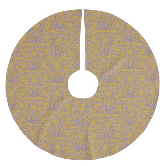 Periwinkle Blue Damask Old World Gold Polyester Weihnachtsbaumdecke (Vorderseite)
