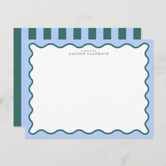 Periwinkle Blue & Deep Teal Wavy Note Card Einladung (Vorne/Hinten)