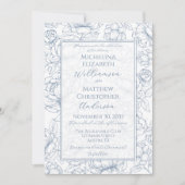 Periwinkle Blue Elegant Hand-Drawn Floral Wedding Einladung (Vorderseite)