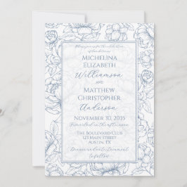 Periwinkle Blue Elegant Hand-Drawn Floral Wedding Einladung