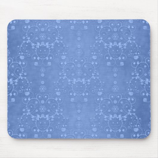 Periwinkle Blue Extravagant Floral Damask Muster Mousepad (Vorne)