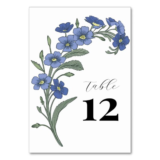 Periwinkle Blue Floral Moderne Hochzeit Tischnummer (Vorderseite)