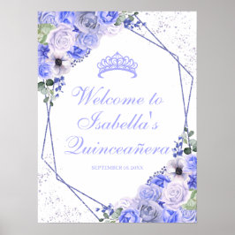 Periwinkle Blue Floral Quinceanera Begrüßungszeich Poster