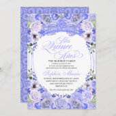 Periwinkle Blue Floral Quinceanera Geburtstag Einladung (Vorne/Hinten)