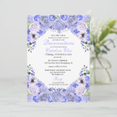 Periwinkle Blue Floral Quinceanera Geburtstag Einladung (Stehend Vorderseite)