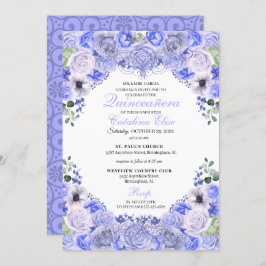 Periwinkle Blue Floral Quinceanera Geburtstag Einladung