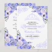 Periwinkle Blue Floral Quinceanera Geburtstag Einladung (Vorne/Hinten)