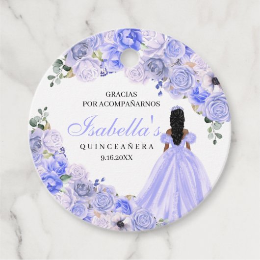 Periwinkle Blue Floral Quinceanera Geschenkanhänger (Vorderseite)